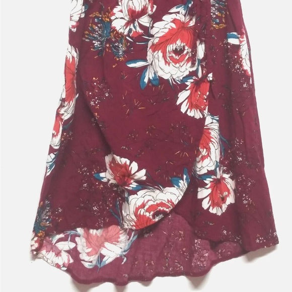 Burgundy Floral Dress XS pockets hi-lo boho mini slip dress romantic babydoll - Picture 7 of 11